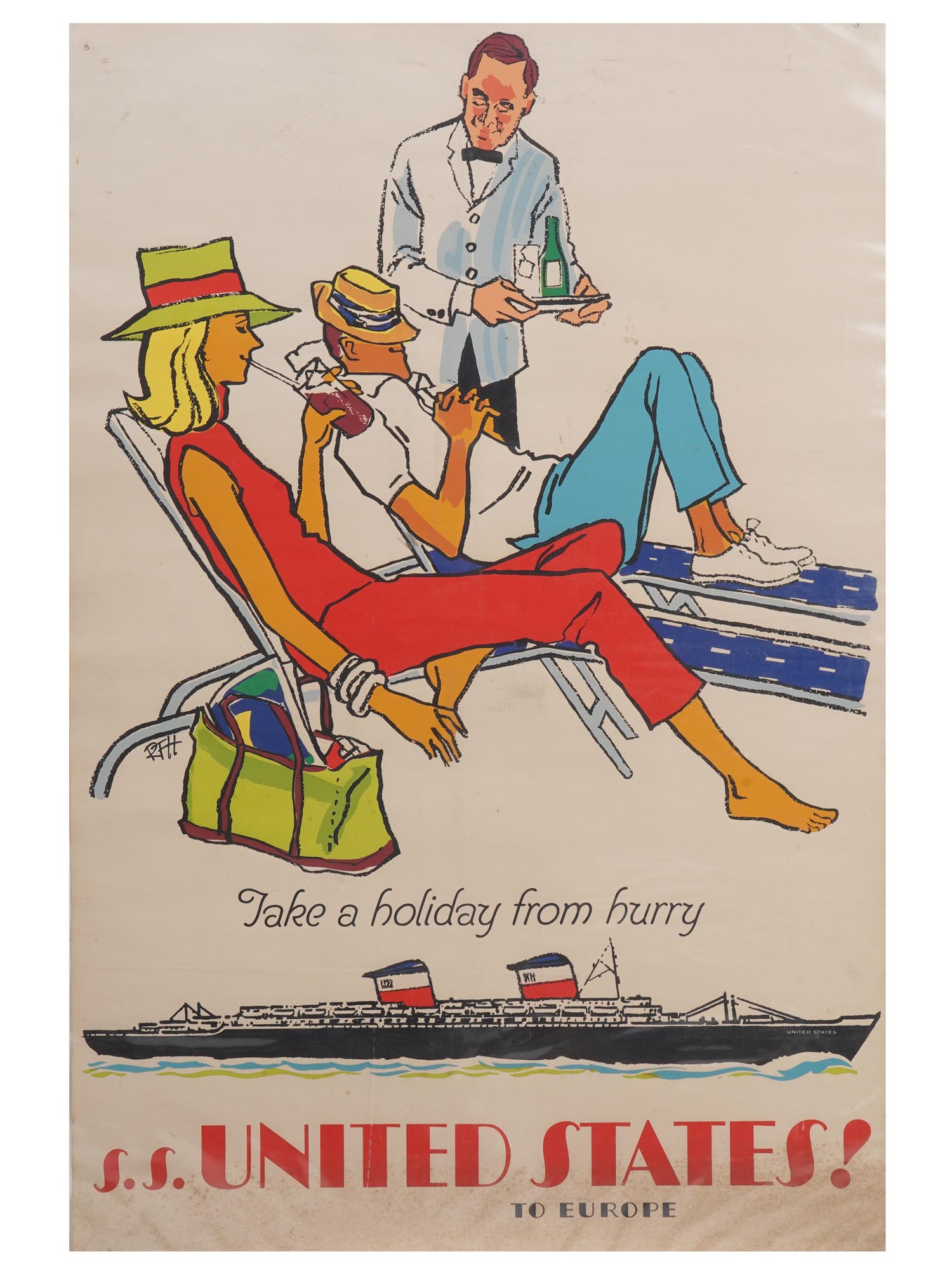 VINTAGE 1950S AMERICAN SS LINES TRAVEL POSTER PIC-0